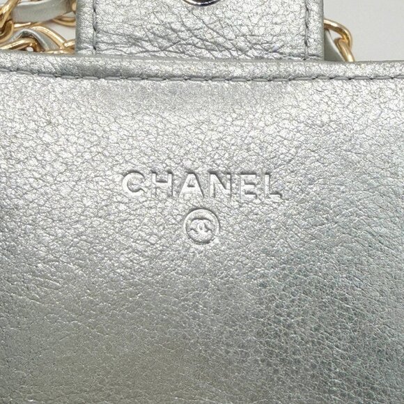 Authentic CHANEL CC Chevron Timeless Caviar Flap Wallet Chain Purse Silver Bag - Picture 9 of 14